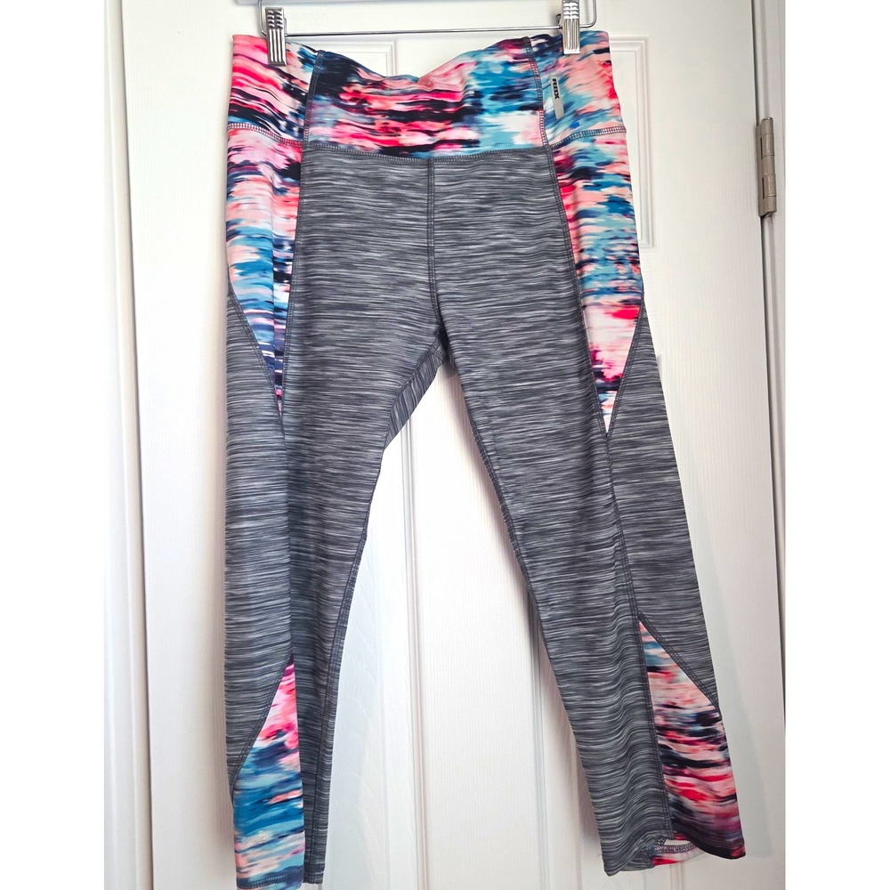 RBX Activewear Leggings Womens Large Gray Space Dye Watercolor Capri RN63619